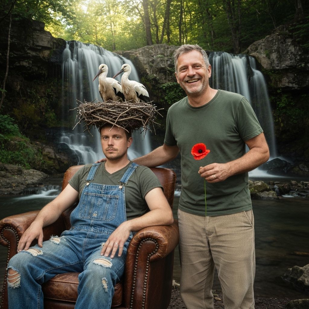 Surreal Stork Nest Portrait with Waterfalls