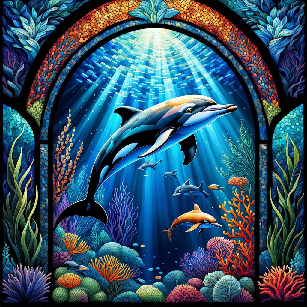 Underwater mosaic dolphin