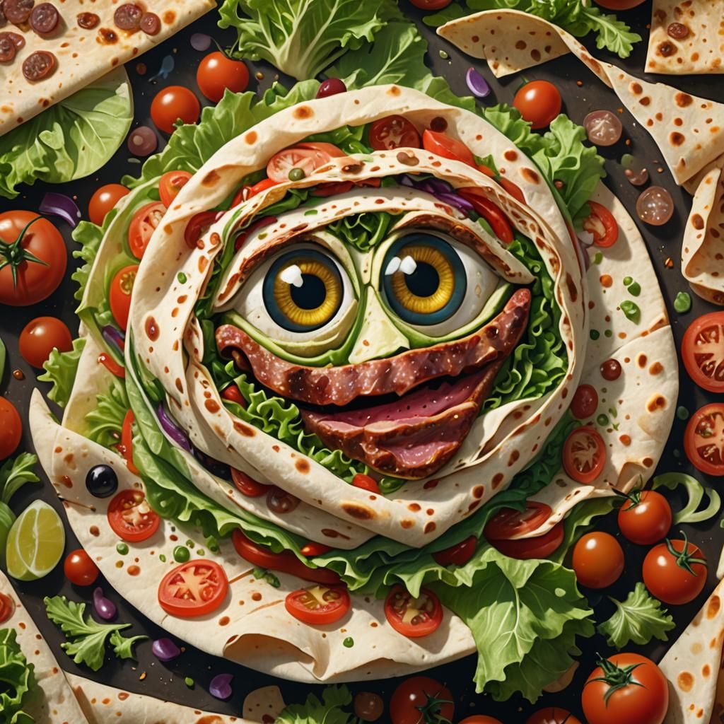 Laughing Lavash Wrap with Vegetables, Fantasy Art