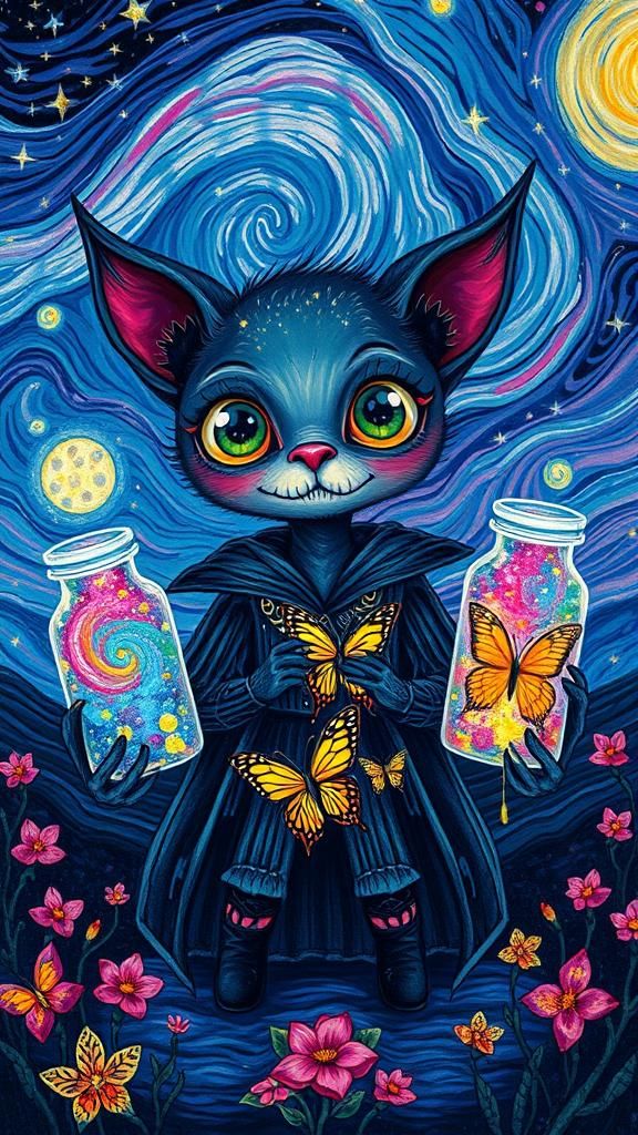 Gothic Creature with Butterflies in Van Gogh Style