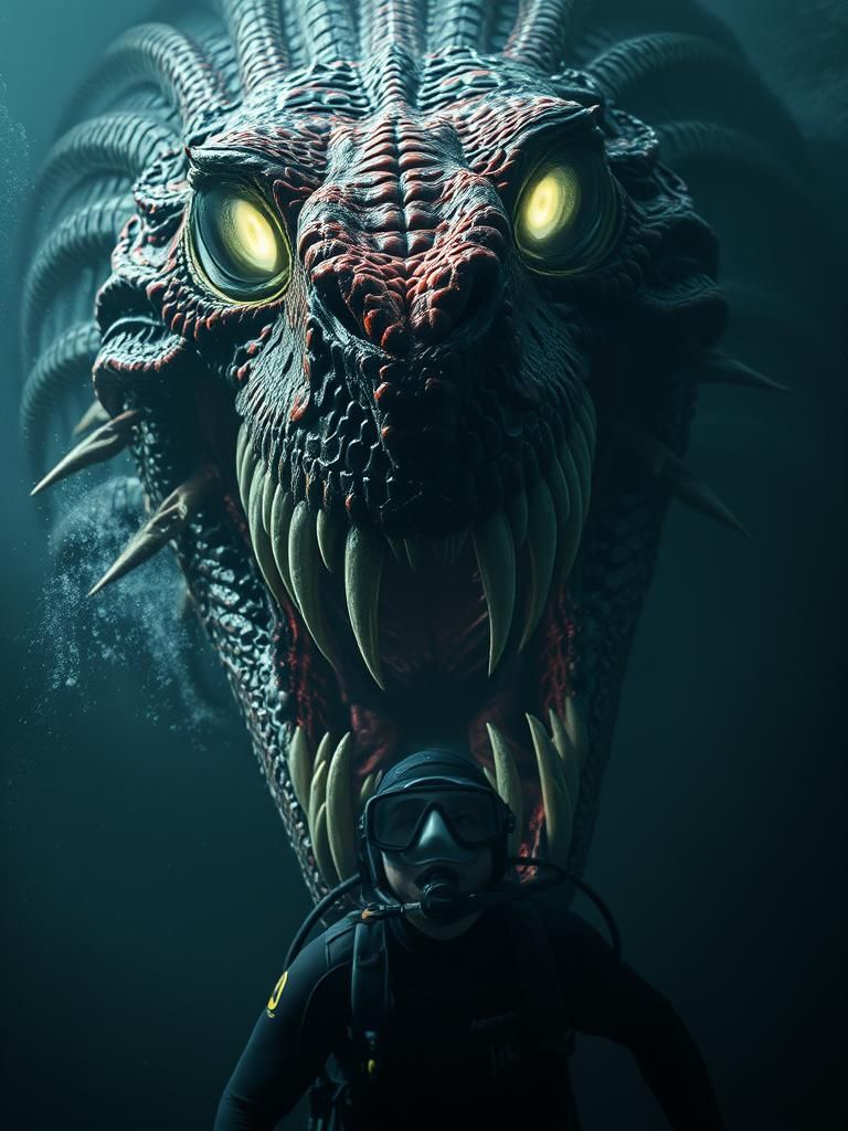 Scuba Diver's Nightmare: Bioluminescent Serpent Emerges