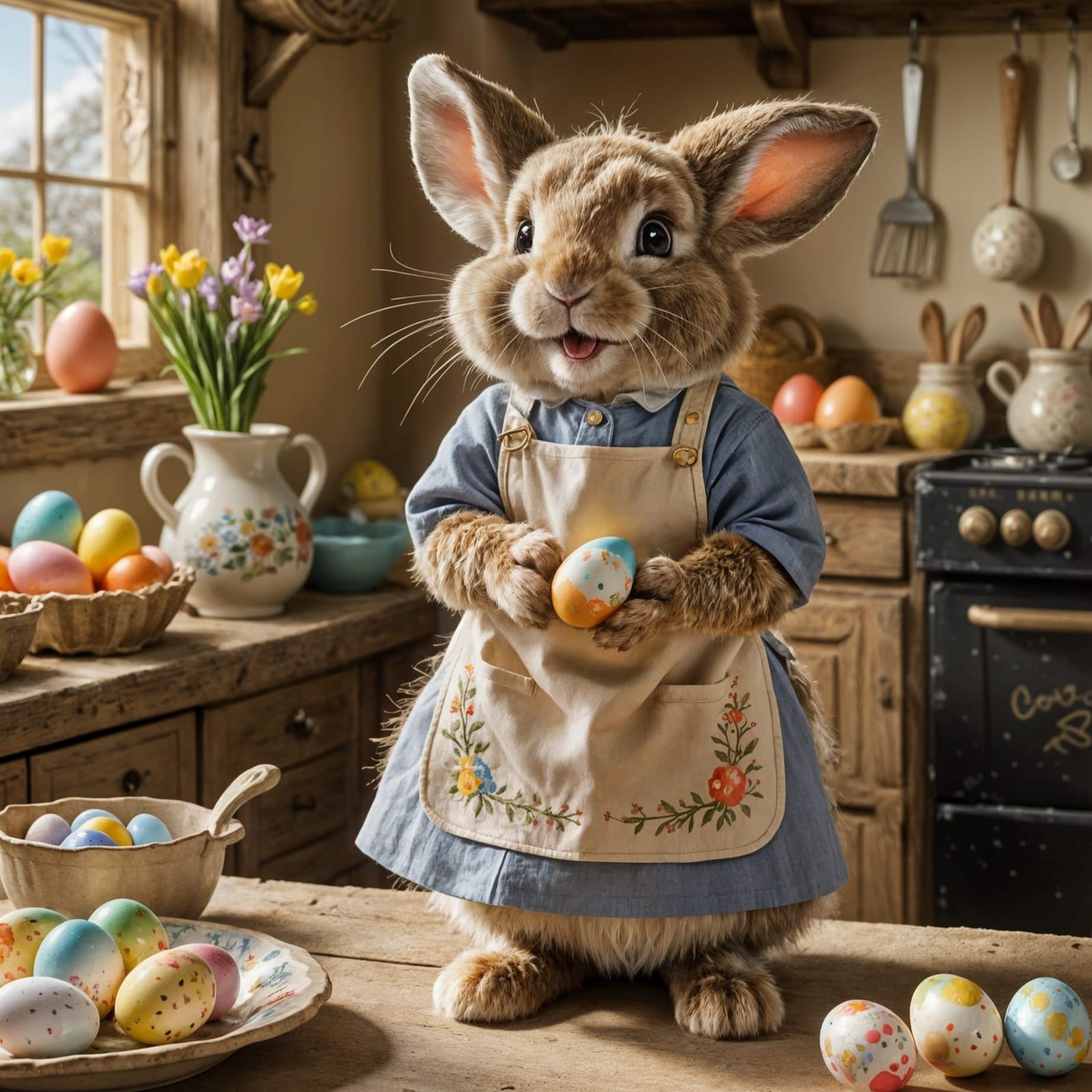 Easter Bunny in Cozy Cottage Kitchen