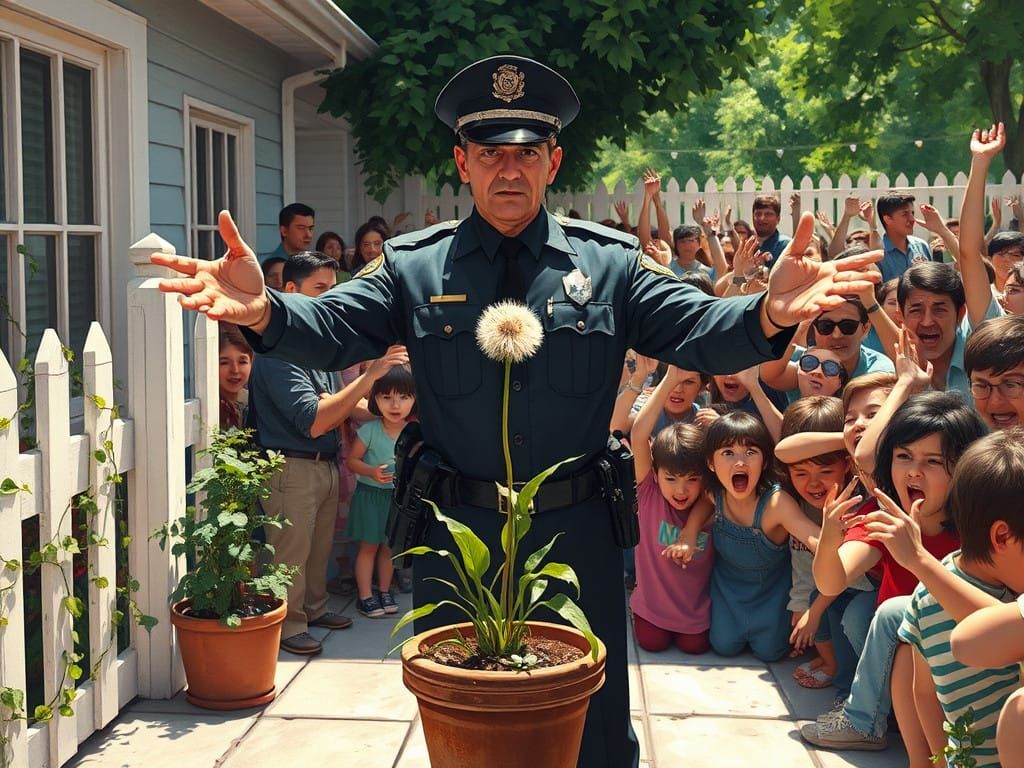 Whimsical Police Guard Protects Rare Dandelion in Idyllic Pa...