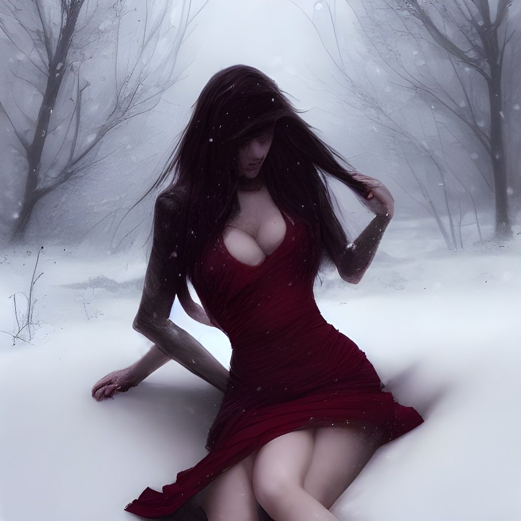 Lonely Woman in Snow with Roses, Sinister Art