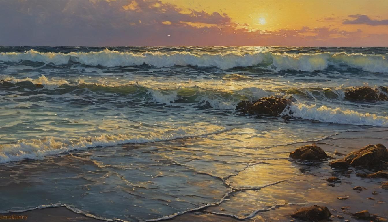 Golden Hour Oil Painting Scene