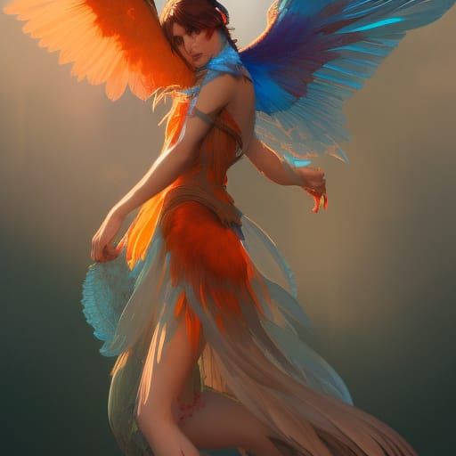 Detailed Harpy Concept Art in Art Nouveau Style