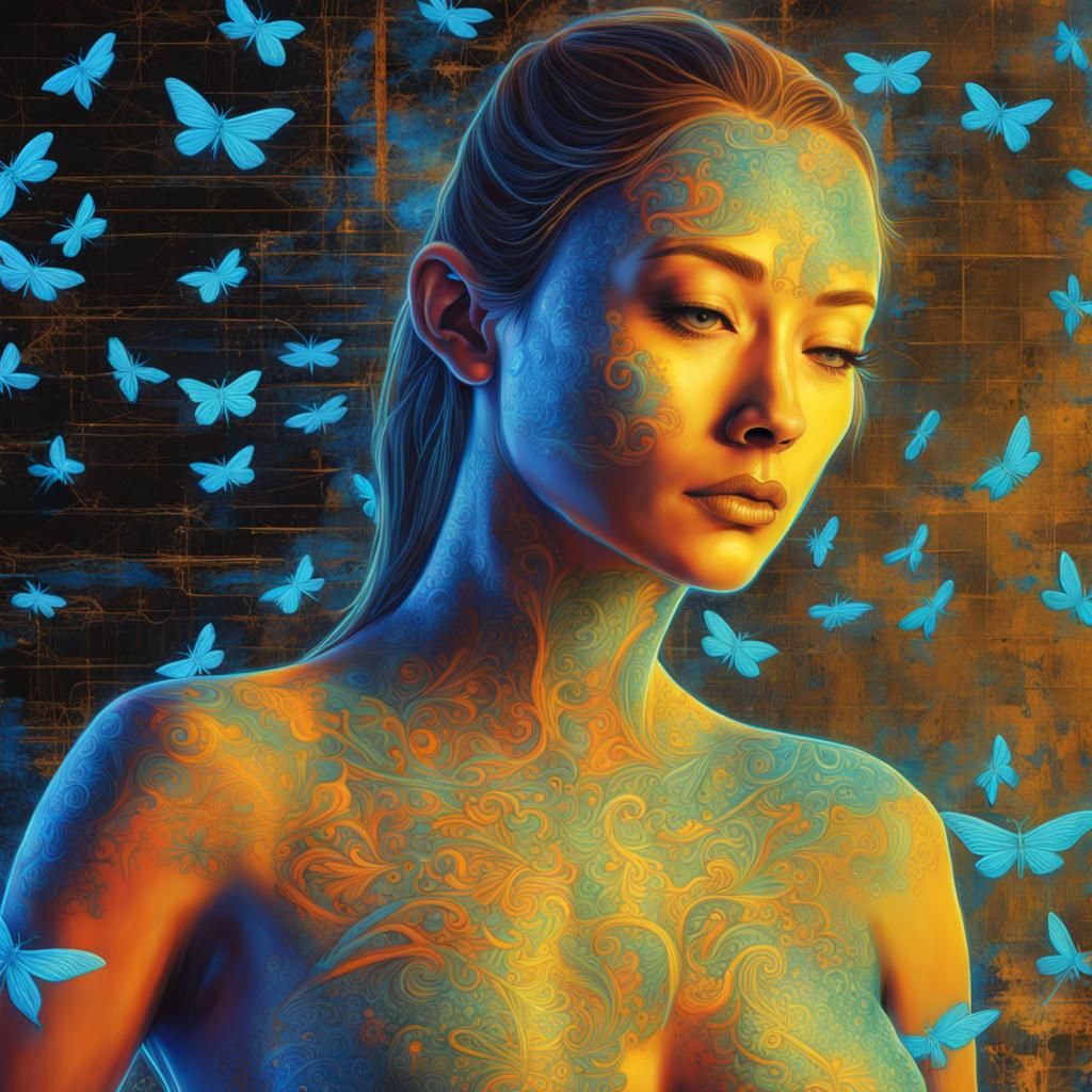 Bioluminescent Neon Arthurian Figure in Cyberpunk Style