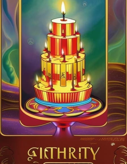 Birthday Cake Tarot Card in Van Gogh Style