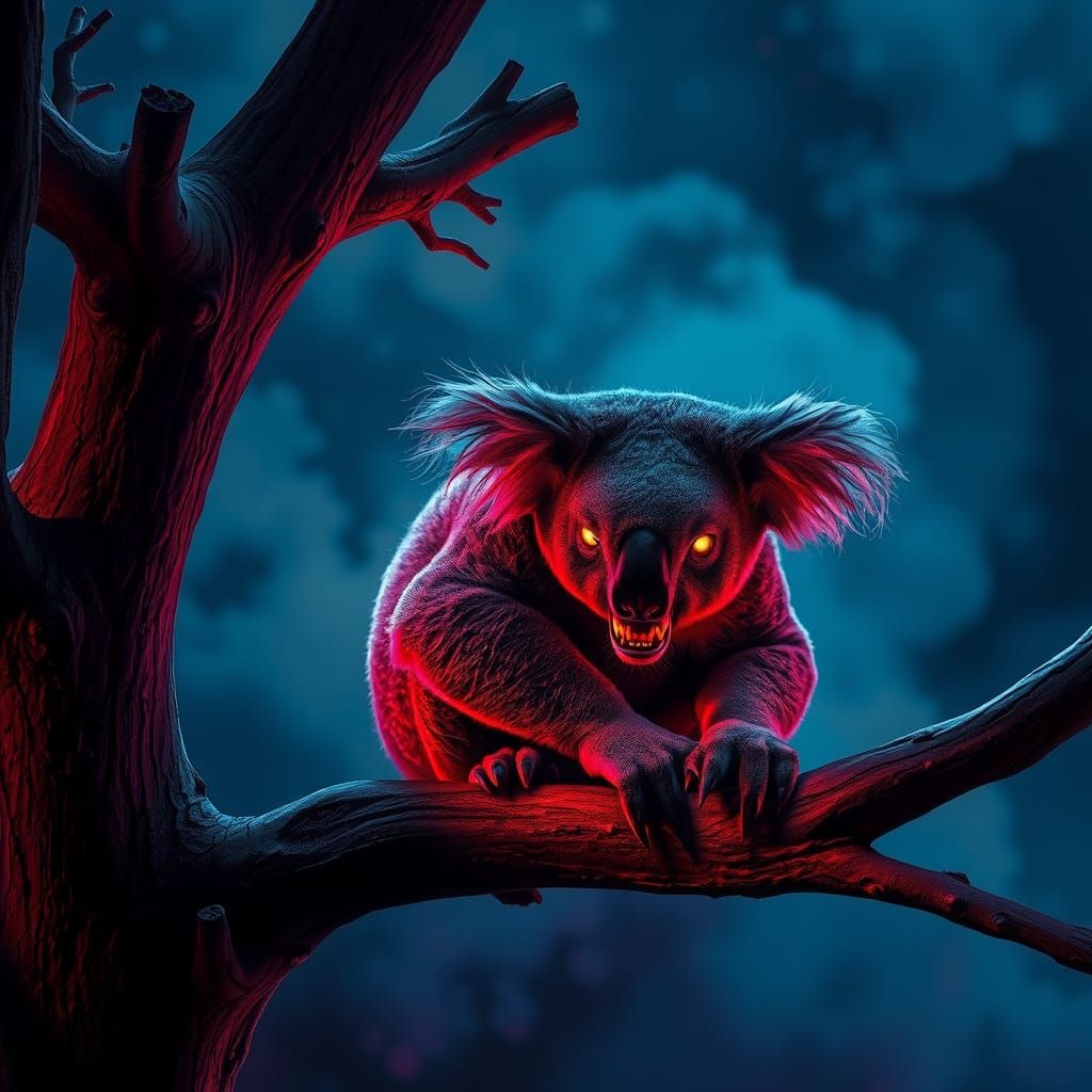 Drop Bear: Ominous Koala in Surrealist Style
