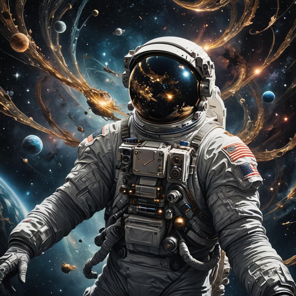 Cosmic Horror: Astronaut in Deep Space with Galaxy Reflectio...