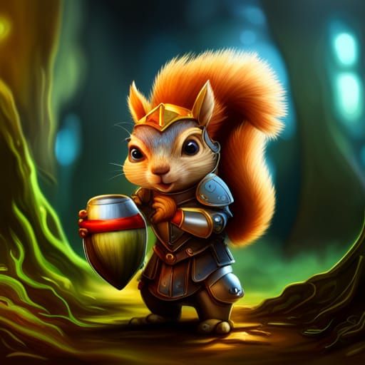 Squirrel Knight in Golden Armor: Fantasy Concept Art