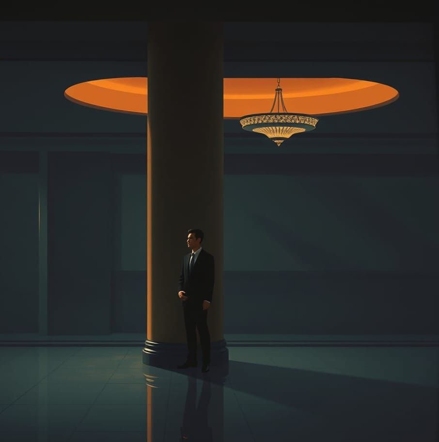 Hotel Lobby in Style of Hopper's Masterpiece