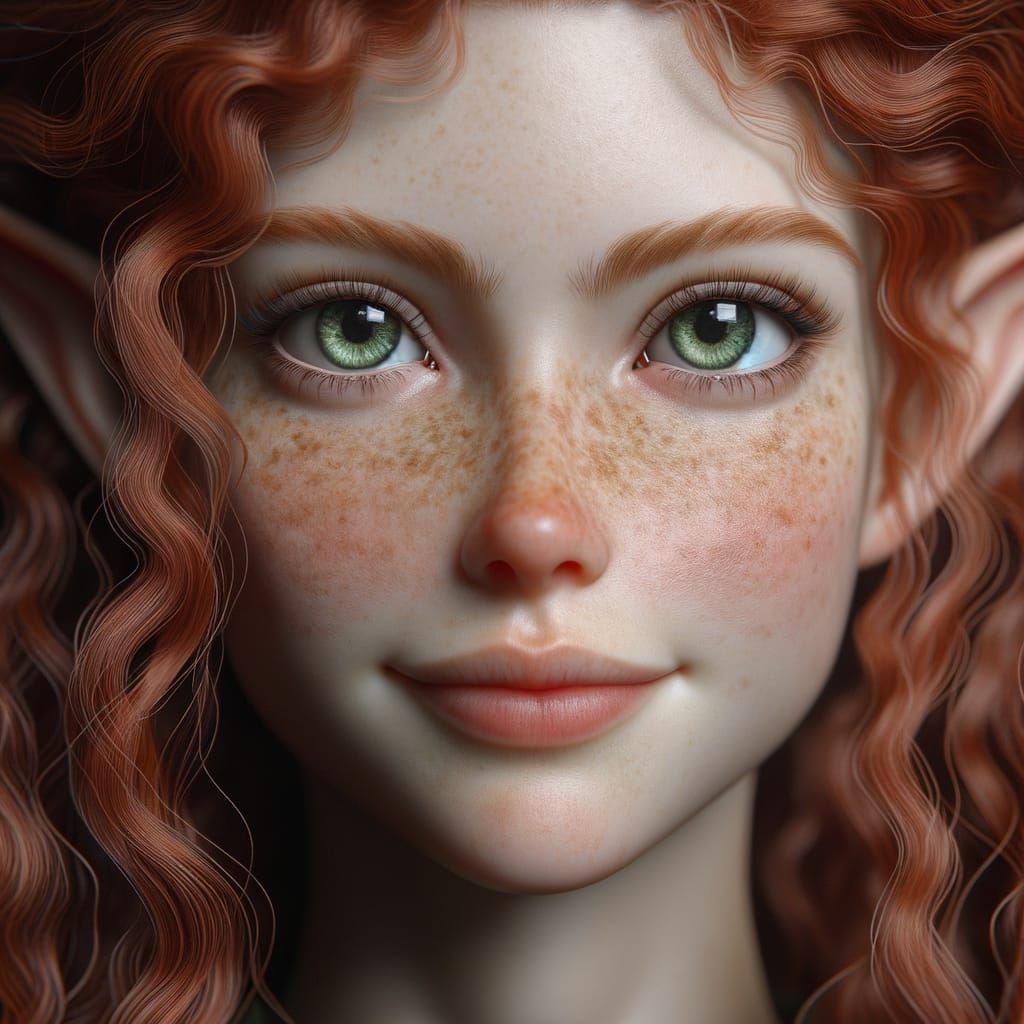 Realistic Female Elf Portrait With Glowing Eyes