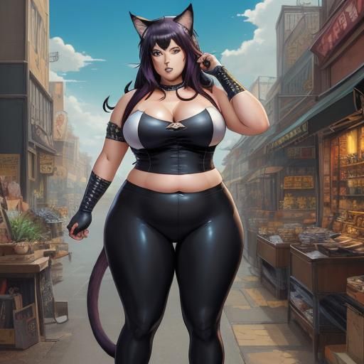 Anime Girl with Cat Features in Comic Book Style