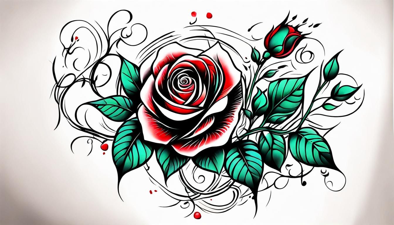 Vibrant Red Rose Tattoo Sketch Design