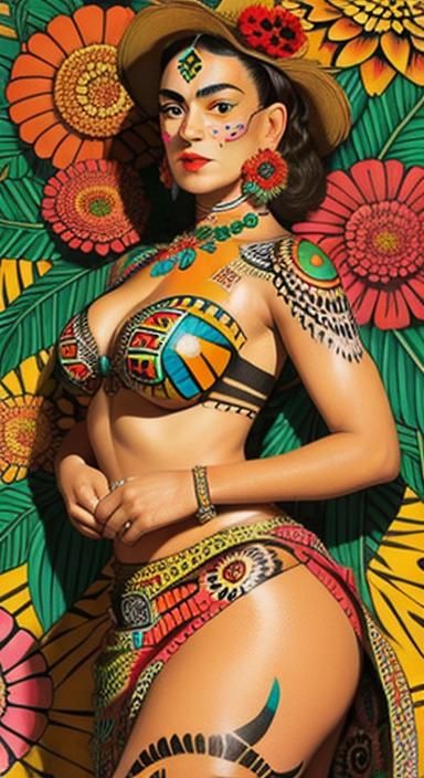 Cowgirl in Oil Gouache Geometric Aztec Style