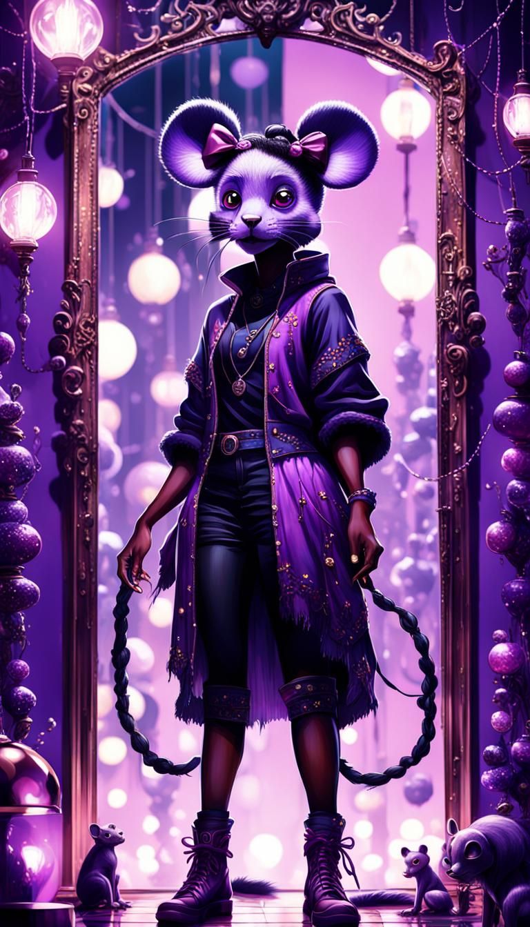 Dark Fantasy Girl with Mouse Ears in Whimsical Purple Glow
