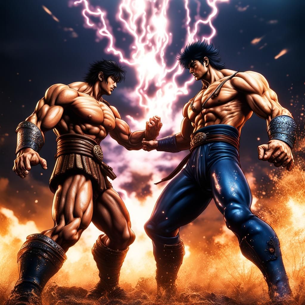 Epic Battle: Kenshiro vs. Hanma in Detailed Digital Art
