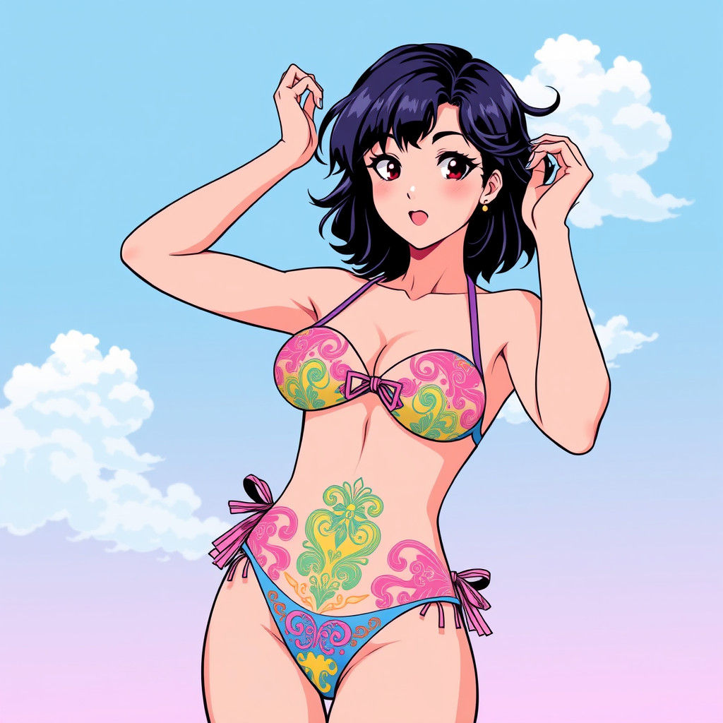 Anime Girl in Bikini Illustration