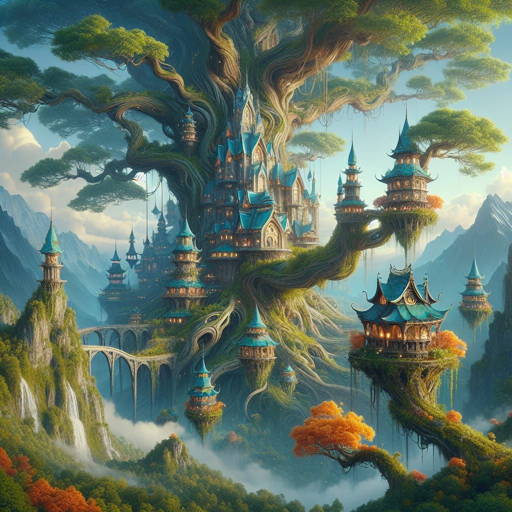 Fantastical Tree Homes in Detailed Matte Painting