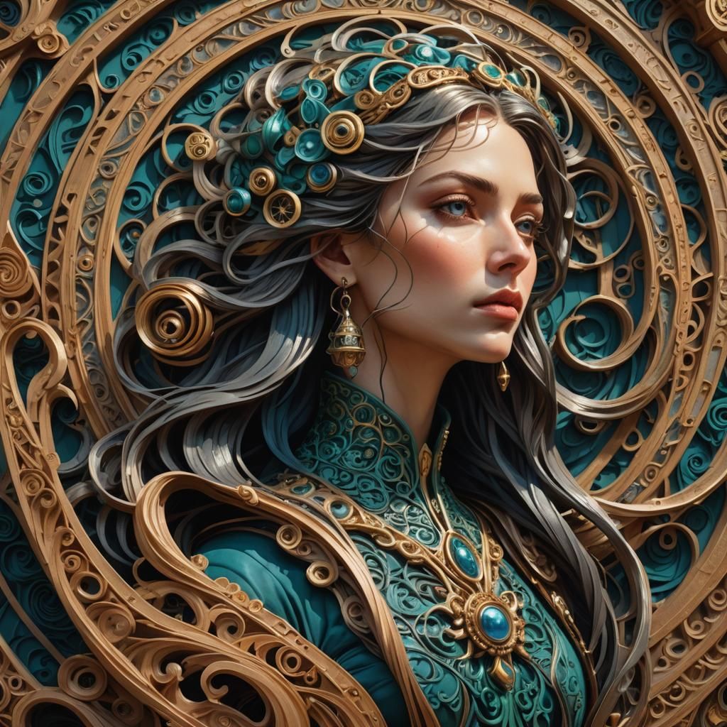 Ethereal Steampunk Goddess Amidst Whirling Vortex of Ancient...