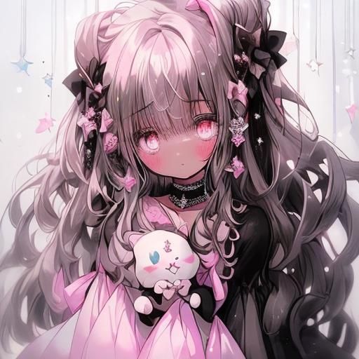 Gothic Pastel Anime Girl in 3D Style