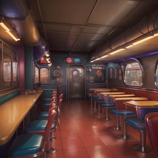 1950s Diner in Detailed Matte Painting Style