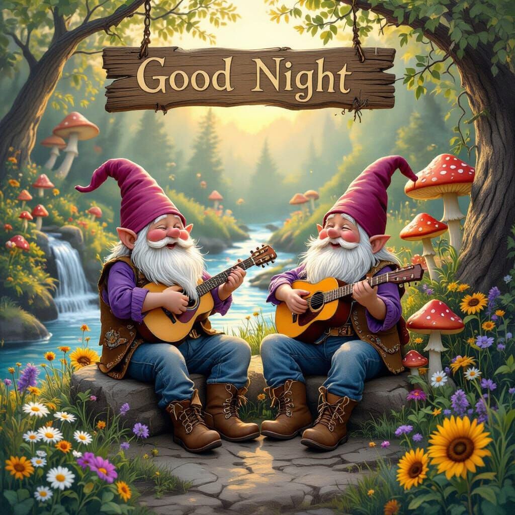 Gnomes in Fairy Woods at Sunrise