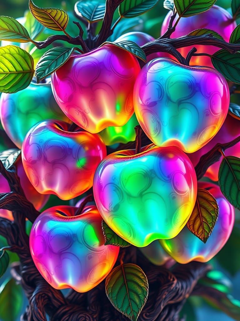 Rainbow Crystal Apples Abound on a Thriving Tree