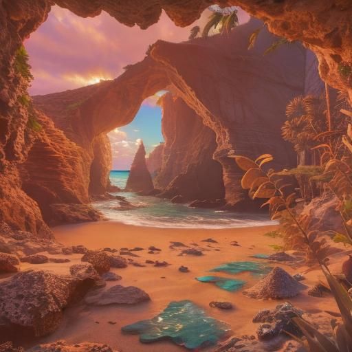 Detailed Photorealistic Coastal Landscape with Palms