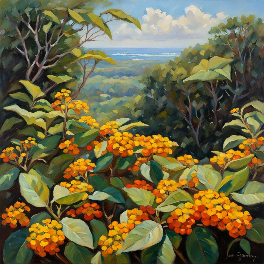 Lantana Flowers in Oil Painting Style