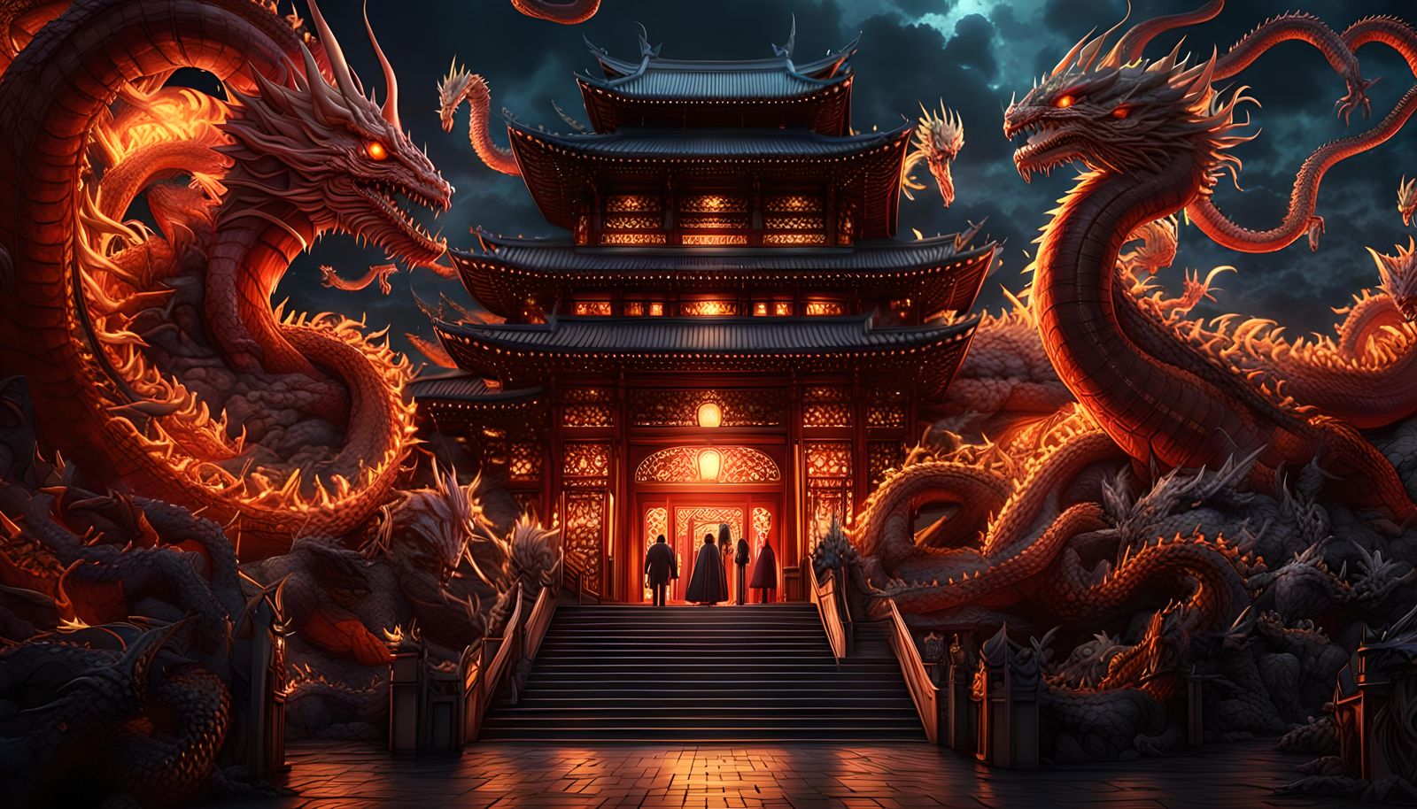 Muzan Kibutsuji and Dragons in Anime Style