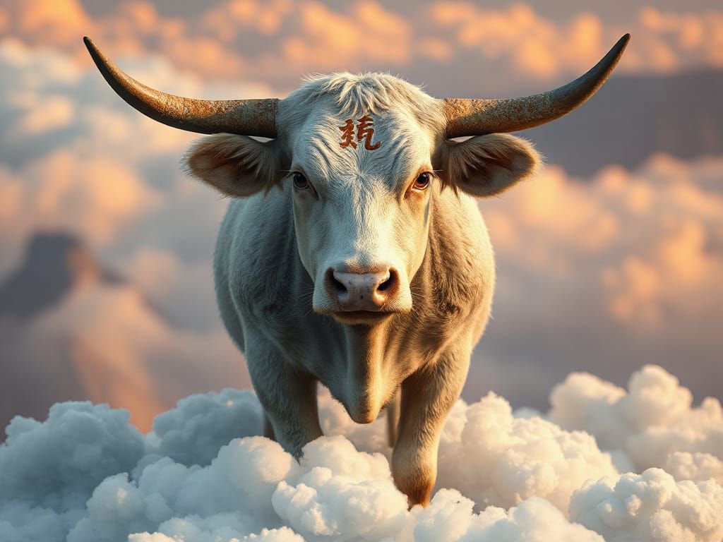 Majestic 3D Zodiac Cow with Auspicious Clouds