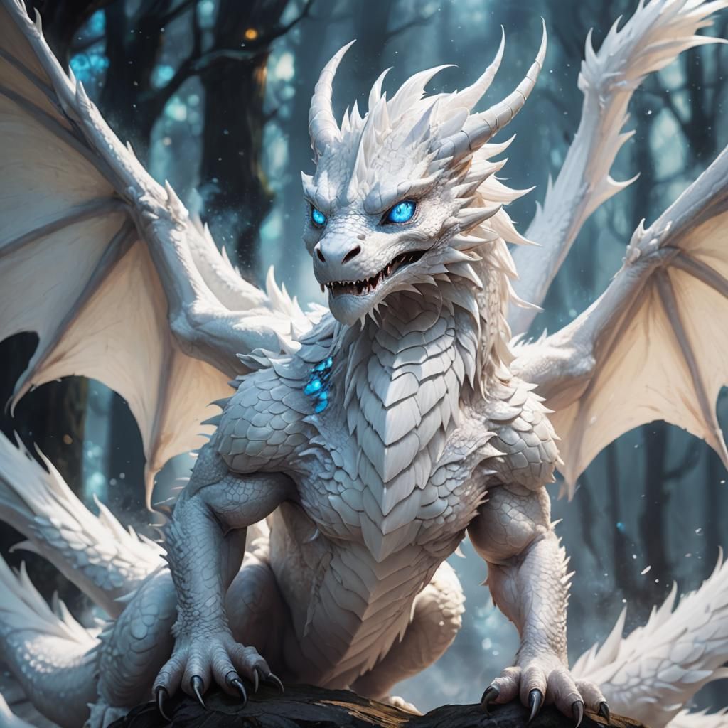 Icy White Dragon with Glowing Eyes