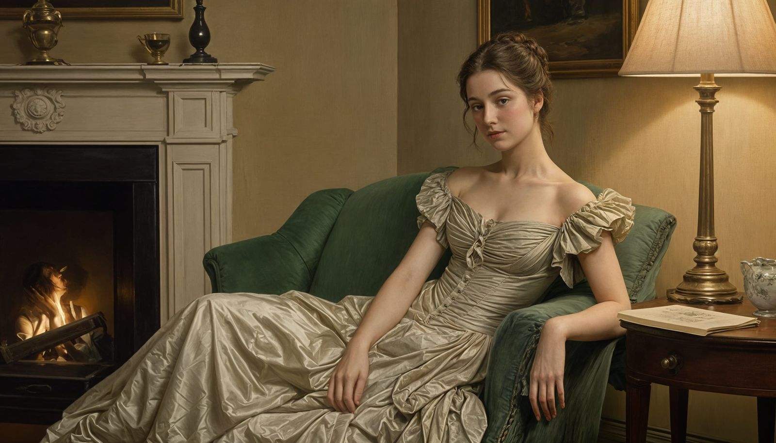 Elegant Lady in 19th-Century Interiors, in Oil Painting Styl...