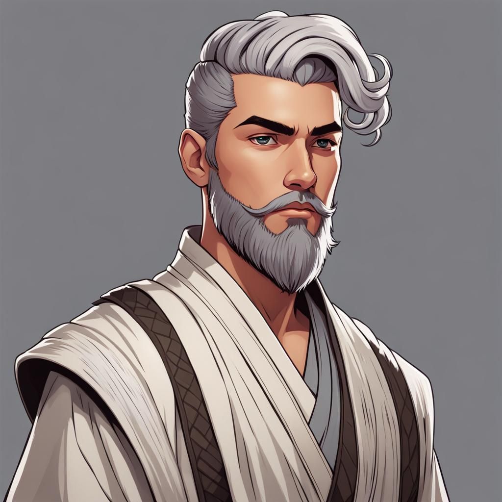 Fantasy Art of Young Man with Topknot Hairstyle