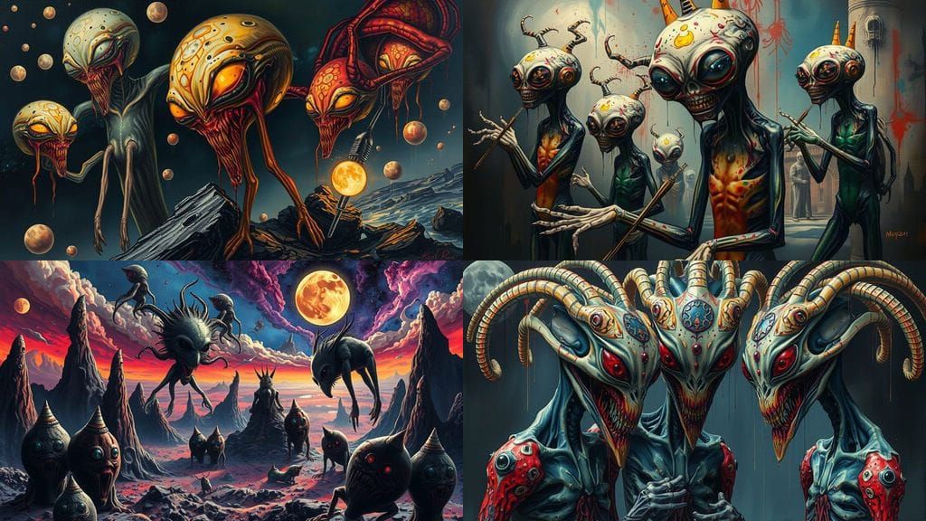 Gothic Alien Horror: Macabre World in Surreal Oil Painting S...