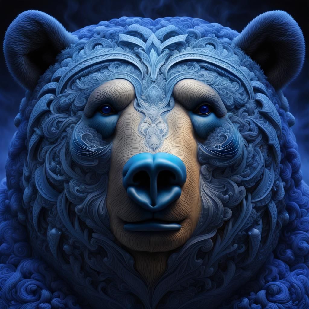 Obese Bear Mandala in Blue Smoke