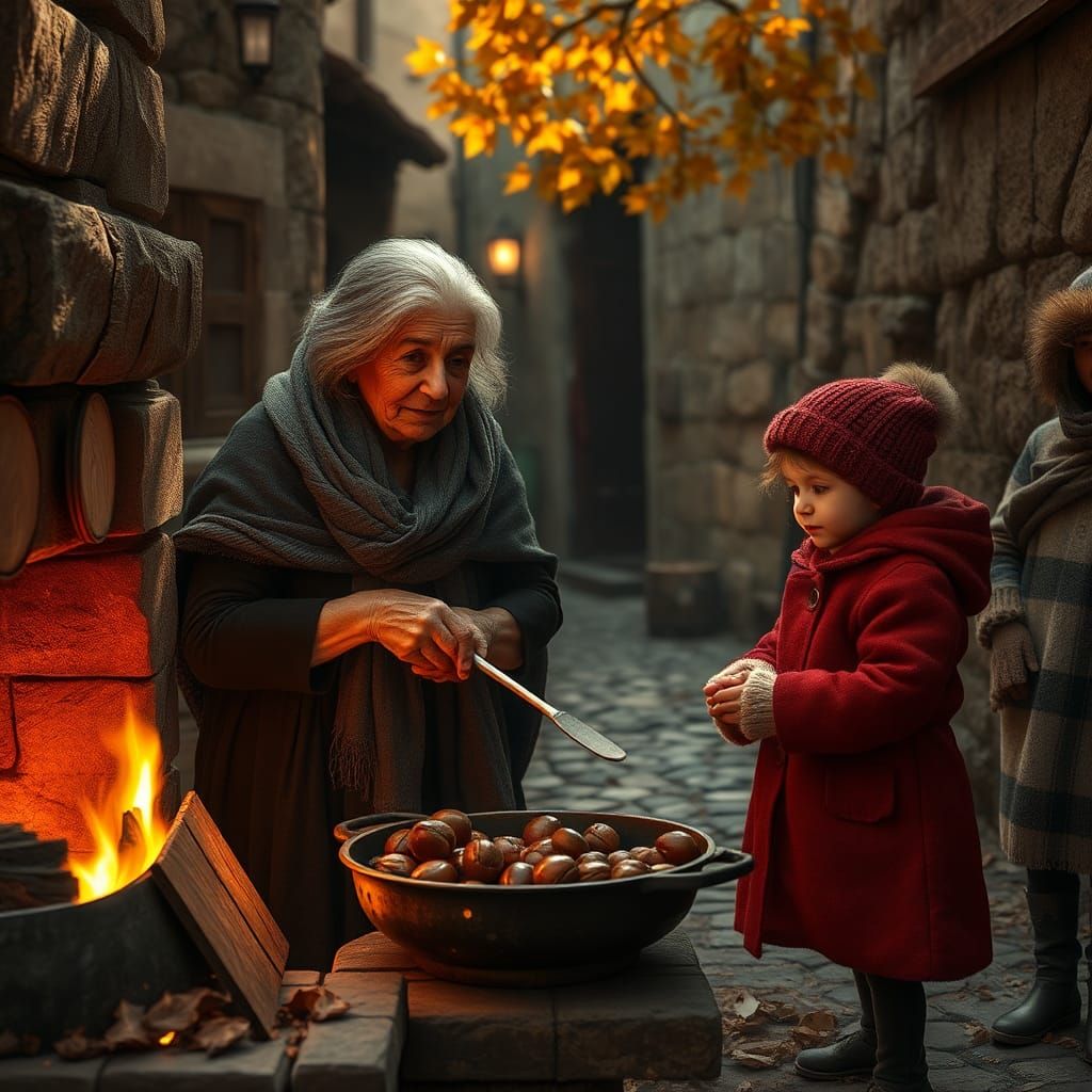 Italian Village: Roasting Chestnuts in Autumn Light