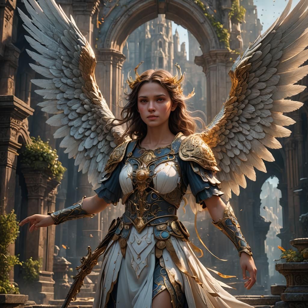 Girl Angel in Vibrant Fantasy World