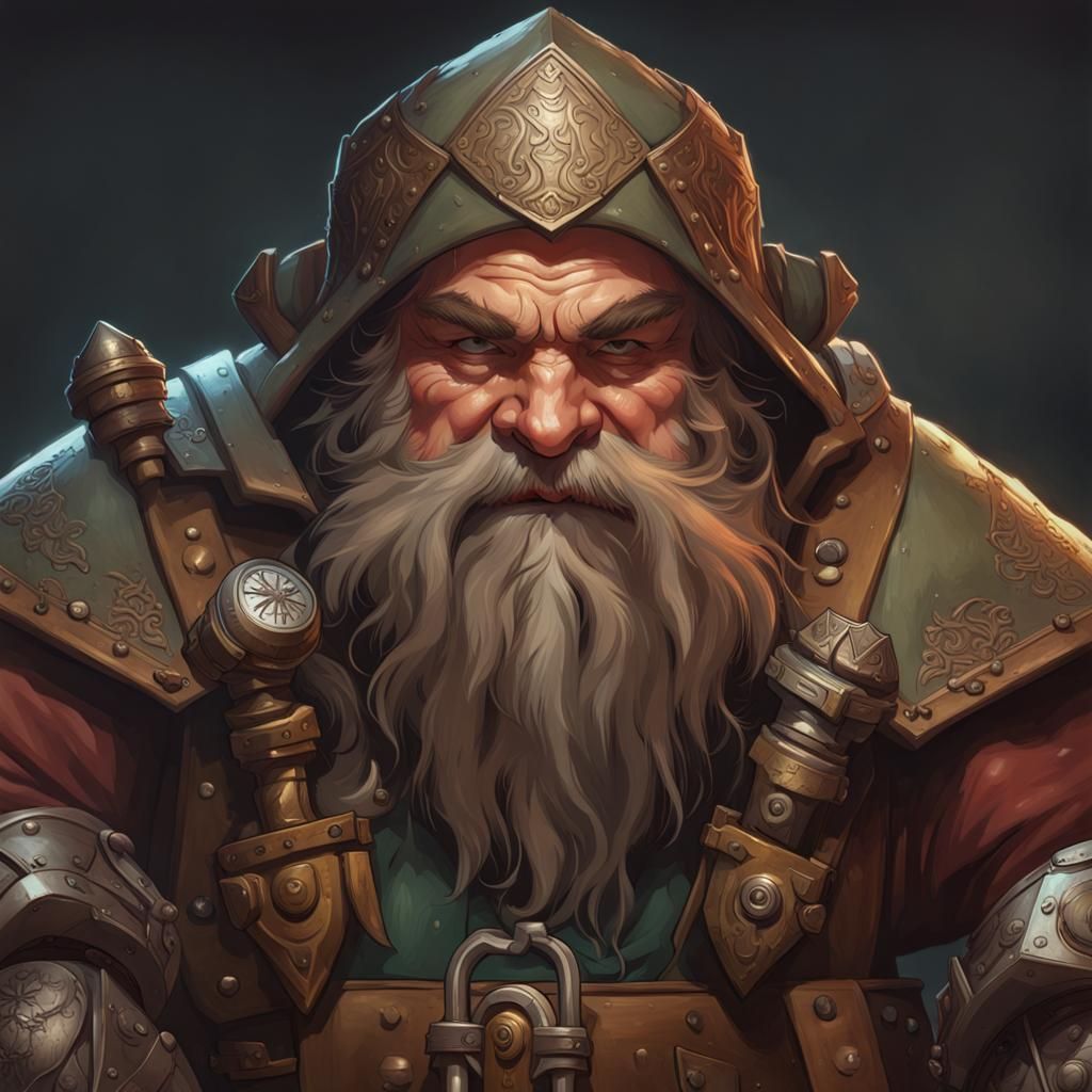 Dwarf Rogue Locksmith Portrait in Hyperdetailed Style