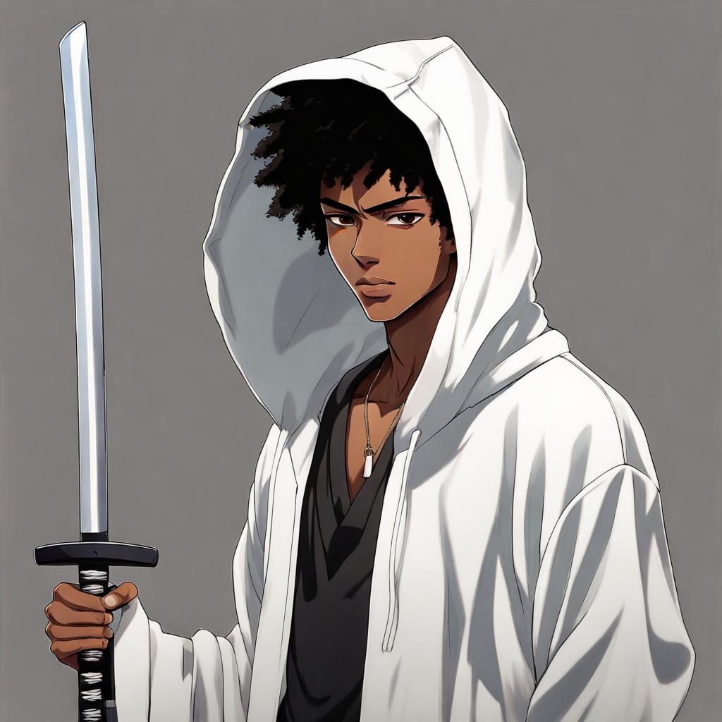 Anime Boy with Katana in Surreal Setting