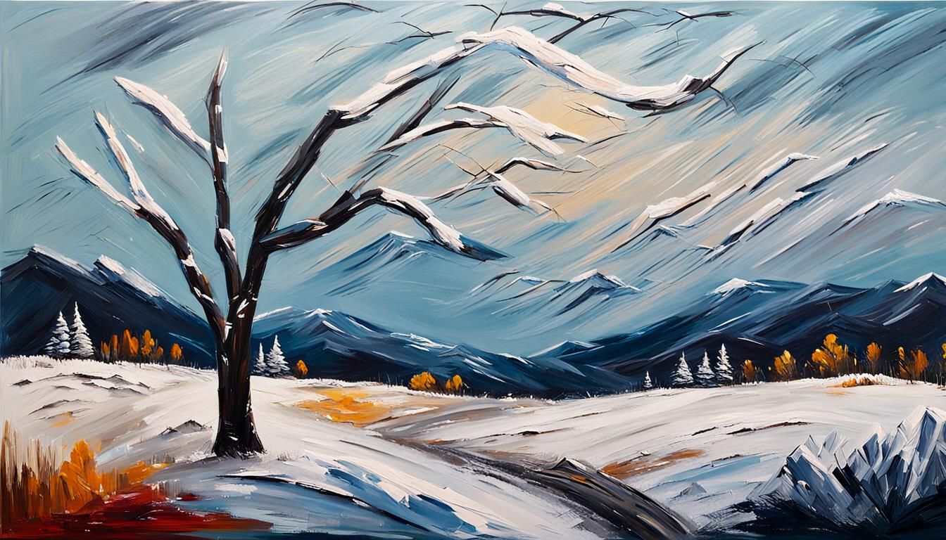 Minimalist Winter Landscape as Impasto Art