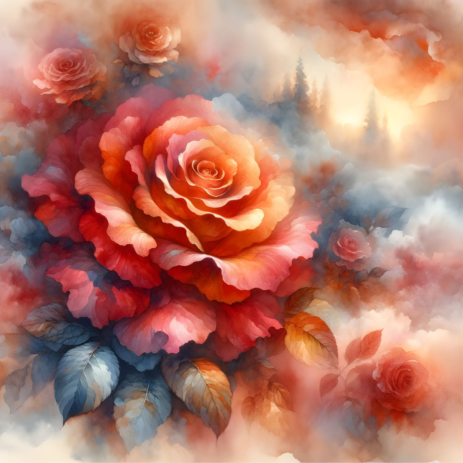Ethereal Rose in Watercolor Style