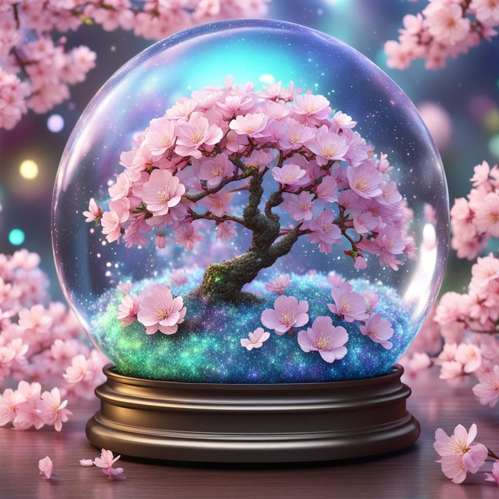Iridescent Blossom Snow Globe in 4K