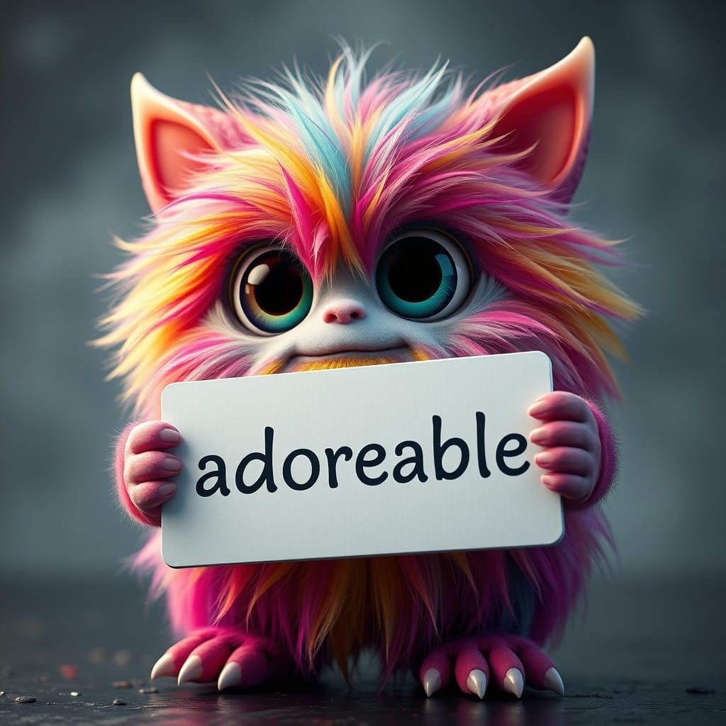 Whimsical Rainbow Baby Monster Holding Adorable Sign