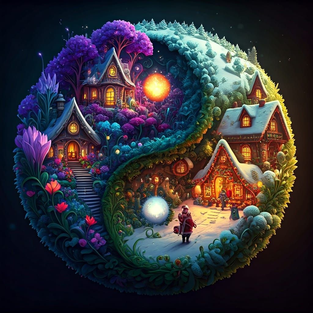 Yin Yang Symbol in Computational Art Style