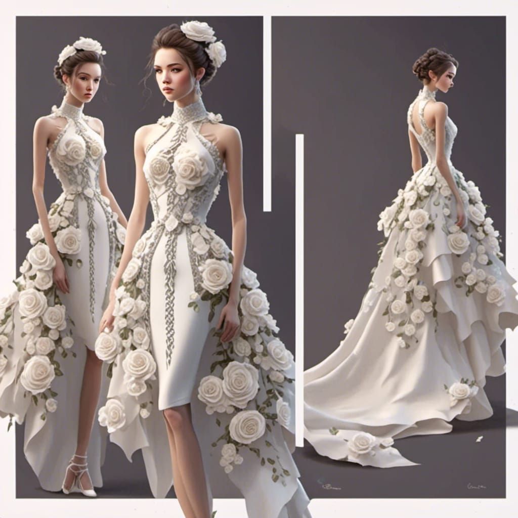 Couture Bandage Gown with White Rose Accents
