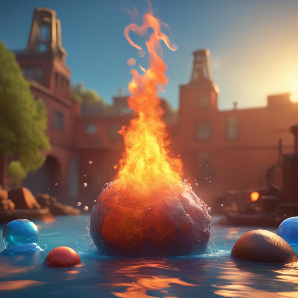 Pixar-Style 3D Rendering of the Four Elements