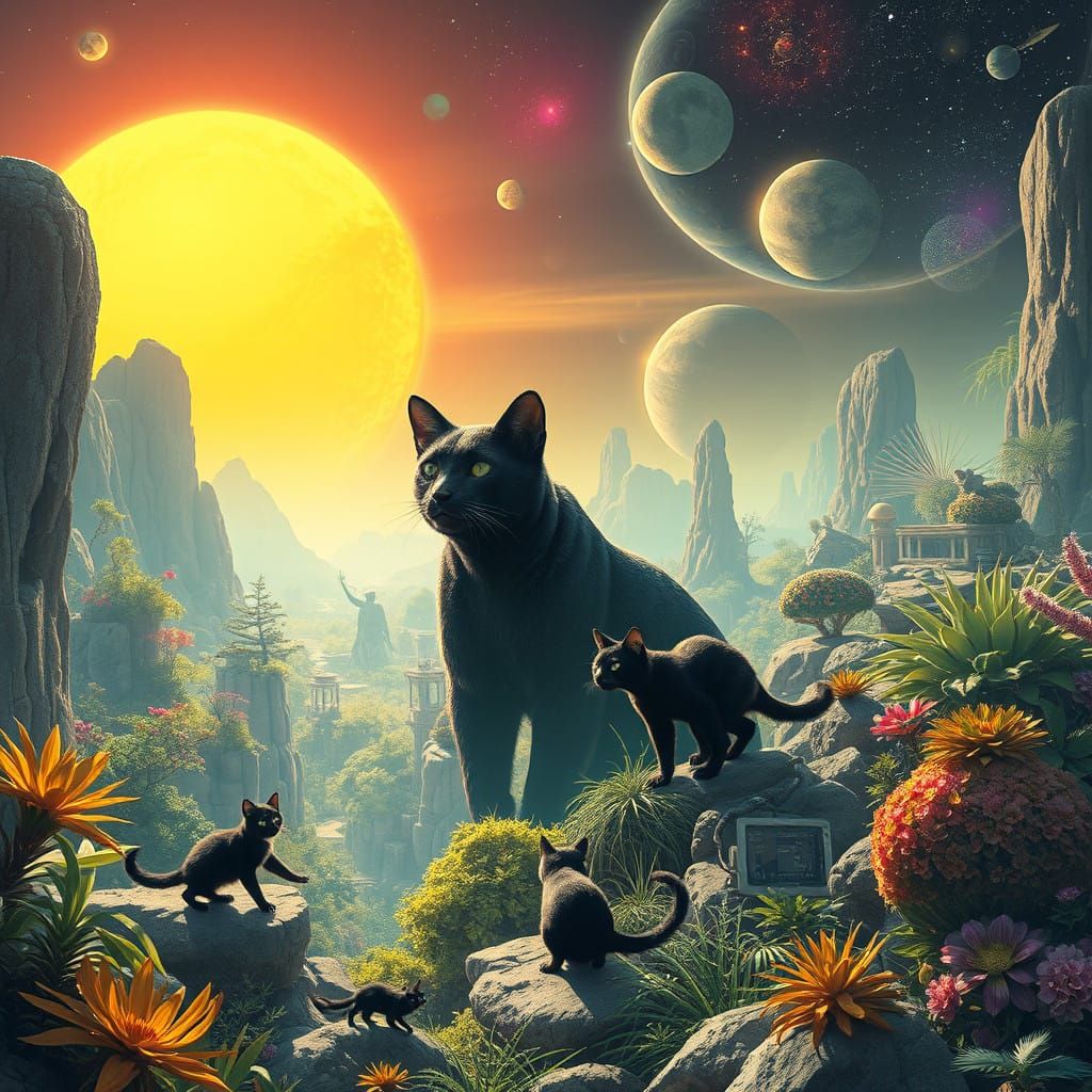 Cosmic Feline Amidst Celestial Wonders